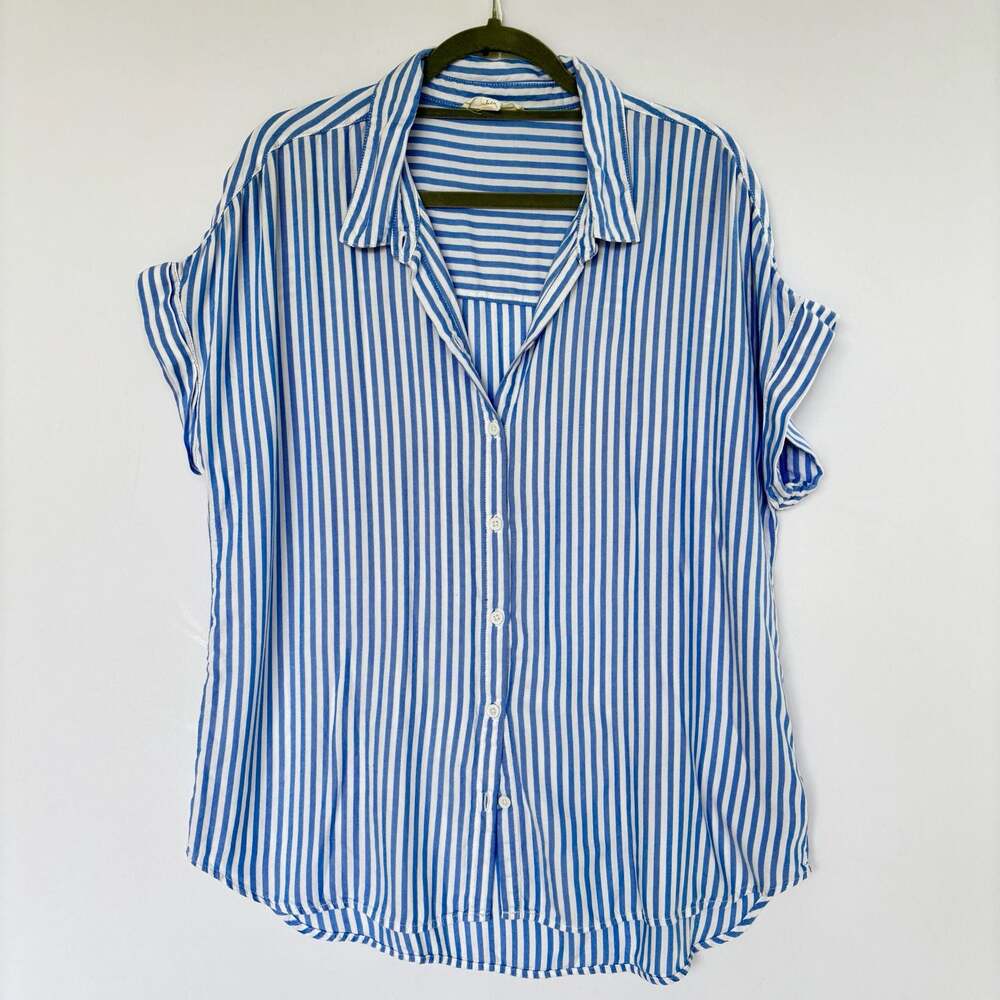beachlunchlounge Collection Blue and White Striped Button Down Shirt Size L